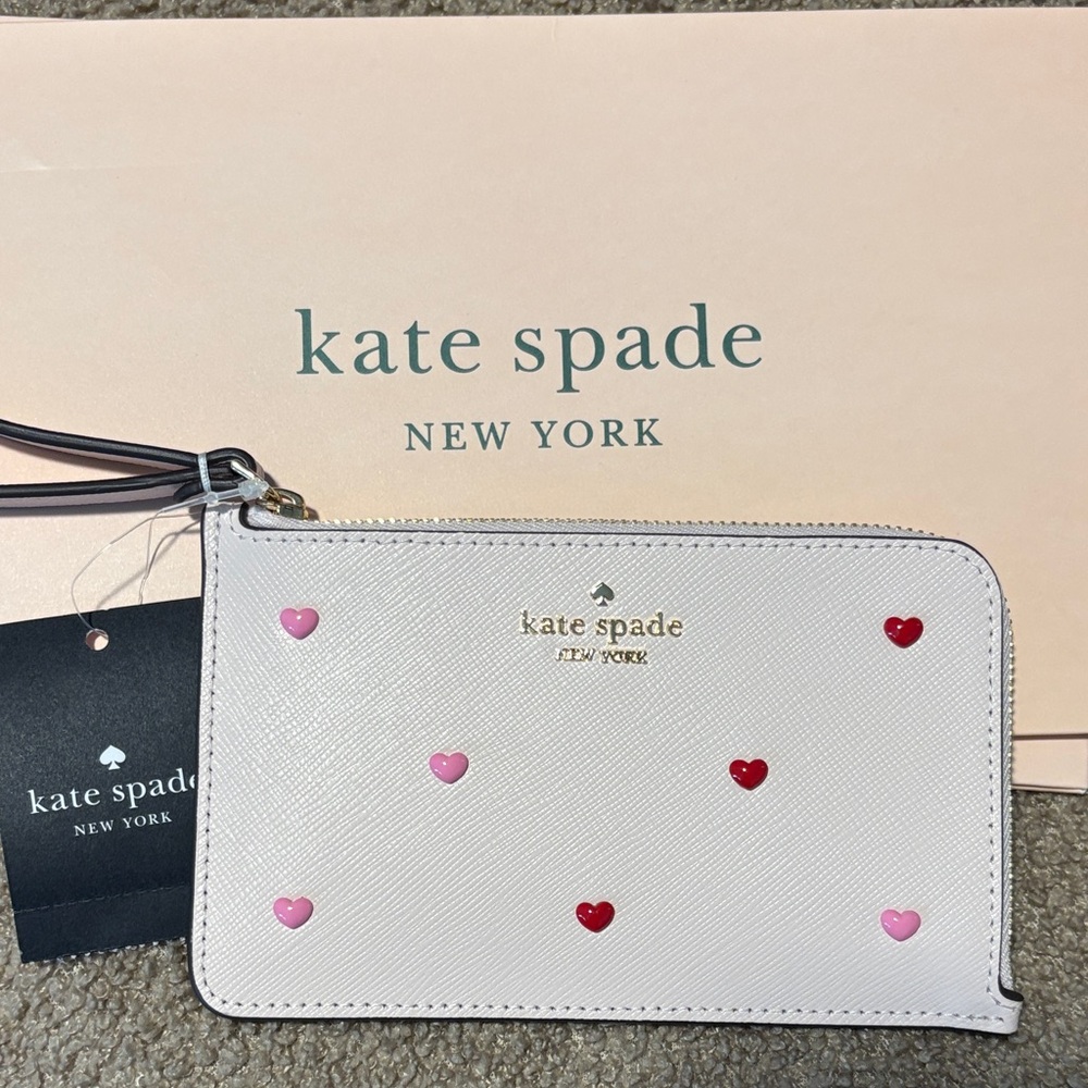 Kate Spade White Pouch with Pink and Red Hearts